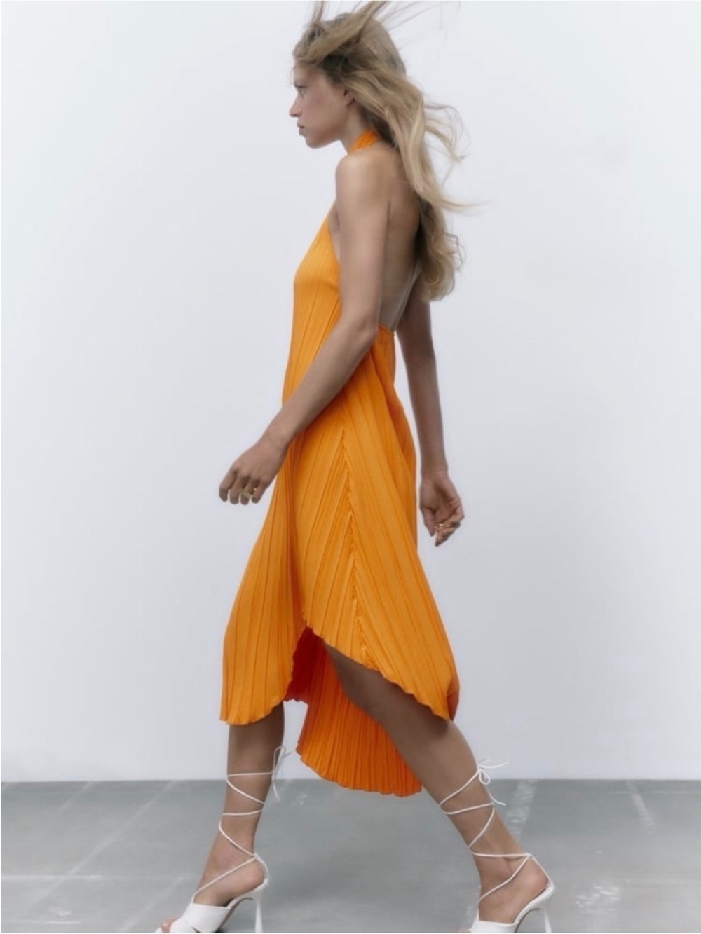 Zara Orange Pleated Halter Maxi Dress Medium - Picture 14 of 14